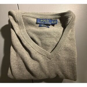 Polo Ralph Lauren Sweater Mens 2XL Gray V Neck Cotton Pullover